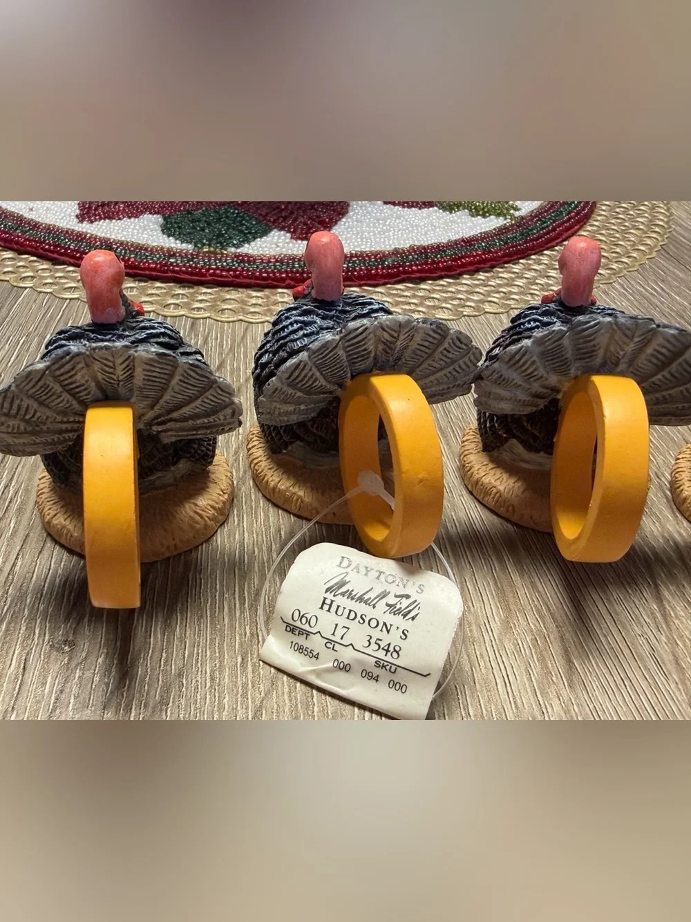 Vintage Turkey Napkin Rings Set 6 Dayton's MarshallField's Hudson's Thanksgiving
